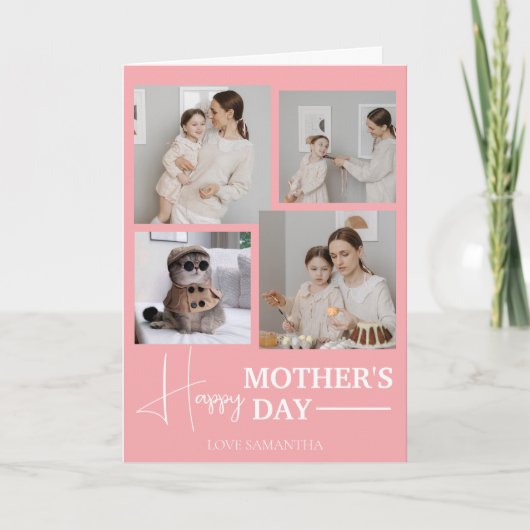 Happy Mothers Day Simple Modern Script Vier Foto Karte (Vorderseite)