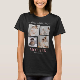 Happy Mothers Day Simple Modern Script Vier Foto T-Shirt