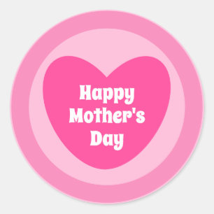 Happy Mother's Day Simple Niedlich Hot Pink Heart Runder Aufkleber