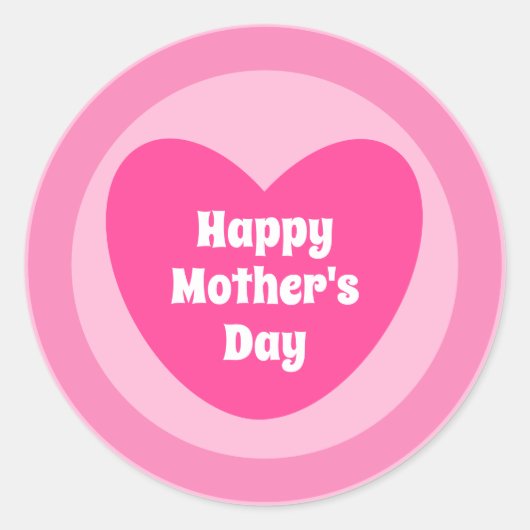 Happy Mother's Day Simple Niedlich Hot Pink Heart Runder Aufkleber (Vorderseite)