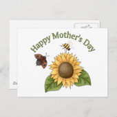 Happy Mothers Day Sonnenblume, Schmetterling, Bien Postkarte (Vorne/Hinten)