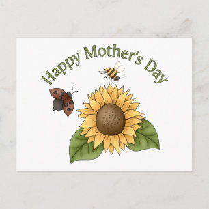 Happy Mothers Day Sonnenblume, Schmetterling, Bien Postkarte