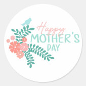 Happy Mother's day text in floral frame Runder Aufkleber (Vorderseite)