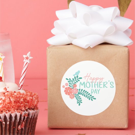 Happy Mother's day text in floral frame Runder Aufkleber (Party)