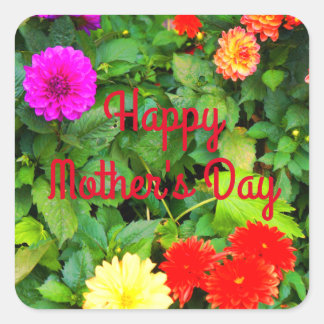 Happy Mother's Day Verschiedene Dahlias #1-1 Stick Quadratischer Aufkleber