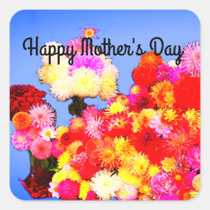 Happy Mother's Day Verschiedene Dahlias #2-1 Stick Quadratischer Aufkleber