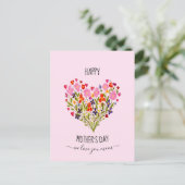 "Happy Mother's Day" Wasserfarbene Blume Herz Postkarte (Stehend Vorderseite)