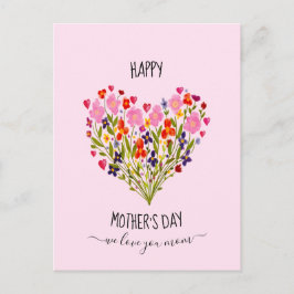 "Happy Mother's Day" Wasserfarbene Blume Herz Postkarte