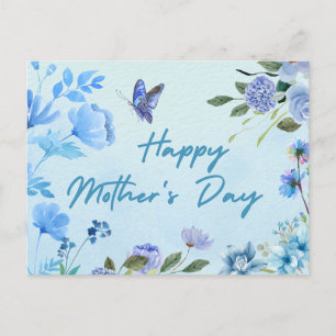 Happy Mother's Day Watercolor Blue Blumen Feiertagspostkarte