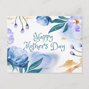 Happy Mother's Day Watercolor Blue, Purple Blumen Postkarte