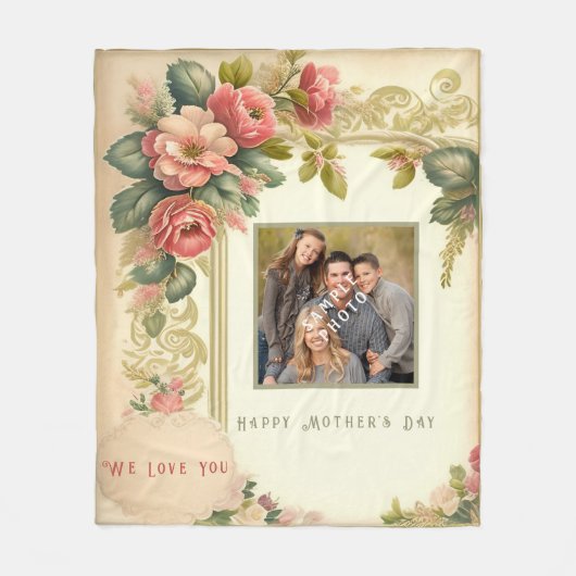 Happy Mother's Day Watercolor Blume Foto Fleecedecke (Vorderseite)