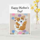 Happy Mother's Day! Welsh Corgi Karte (Gelbe Blume)