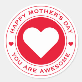 Happy Mother's Day White Red Heart Chic Spaß einzi Runder Aufkleber