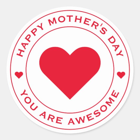 Happy Mother's Day White Red Heart Fun Einzigartig Runder Aufkleber (Vorderseite)