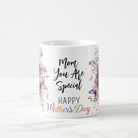 Happy Mother's Day Wildblumen Schmetterlinge Foto Kaffeetasse (Mittel)