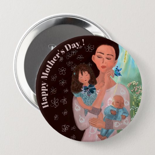 Happy Mothers Day with kids Button (Vorne & Hinten)