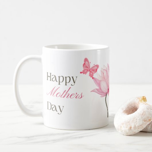 Happy Mother's Day with Pink Lotus and Butterfly  Kaffeetasse (Mit Donut)
