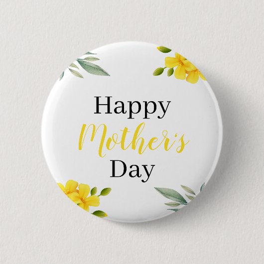 Happy Mother's Day Yellow Floral and Leaves Button (Vorderseite)