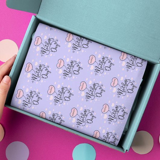 Happy Mother's Pink Hearts Day Modern Typografy Seidenpapier