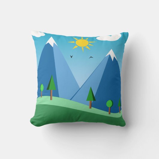 Happy Mountains and Trees Scene Throw Kissen (Vorderseite)