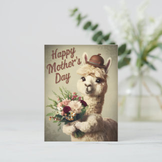 Happy Mthers Day Alpaca Vintag Postkarte