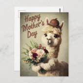 Happy Mthers Day Alpaca Vintag Postkarte (Vorne/Hinten)