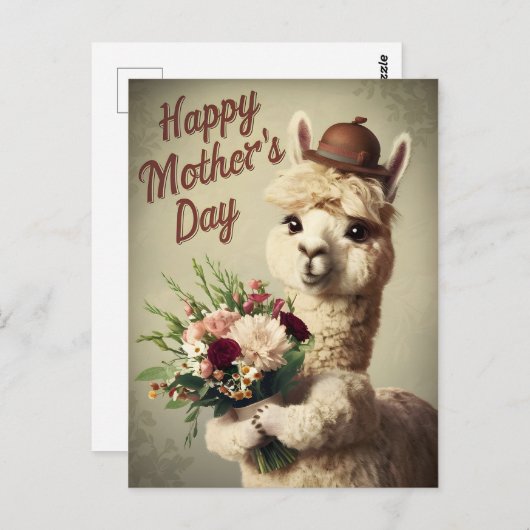 Happy Mthers Day Alpaca Vintag Postkarte (Vorne/Hinten)