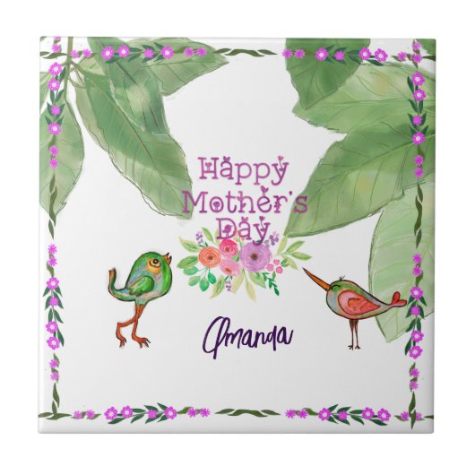 Happy Mthers Day Decorative Birds Fliese (Vorderseite)