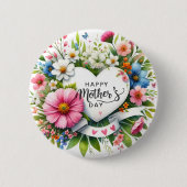 Happy Mthers Day Floral Heart Button (Vorderseite)