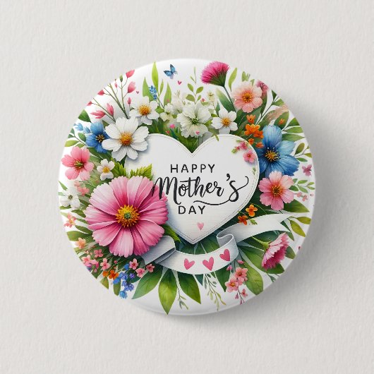 Happy Mthers Day Floral Heart Button (Vorderseite)
