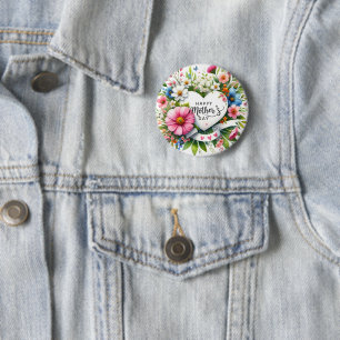 Happy Mthers Day Floral Heart Button