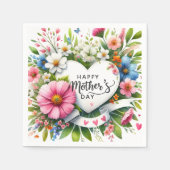 Happy Mthers Day Floral Heart Serviette (Vorderseite)