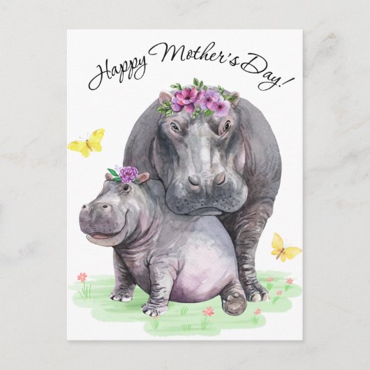 Happy Mthers Day Fun Hippo Postkarte (Vorderseite)