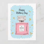 Happy Mthers Day Niedlich Pink Parfüm auf Blue Postkarte (Vorderseite)