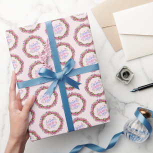 Happy Mthers Day Pink Floral Wreath Geschenkpapier