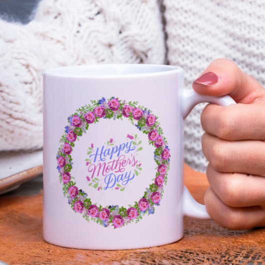 Happy Mthers Day Pink Floral Wreath Kaffeetasse