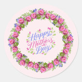 Happy Mthers Day Pink Floral Wreath Runder Aufkleber (Vorderseite)