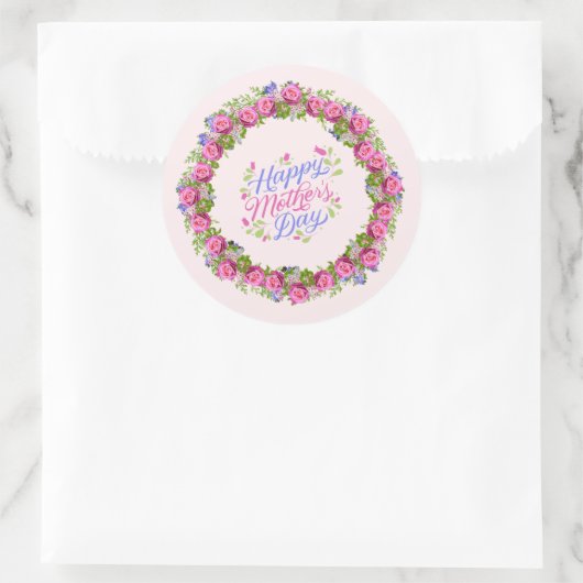 Happy Mthers Day Pink Floral Wreath Runder Aufkleber (Tasche)