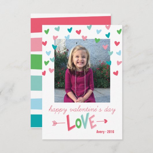 Happy Multi-Colored Hearts Valentinus Foto Card Einladung (Vorne/Hinten)