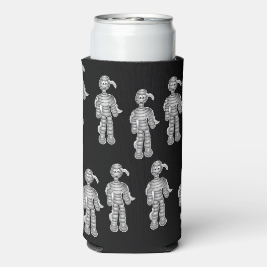 Happy Mummies Muster auf schwarz Selters Dosenkühler (Seltzer Rückseite)