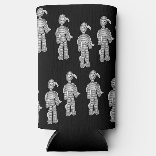 Happy Mummies Muster auf schwarz Selters Dosenkühler (Vorderseite)