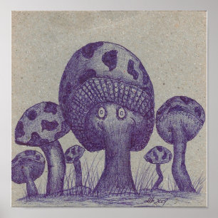 Happy Mushroom Prints Poster