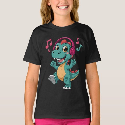 “Happy Musical Dinosaur Cartoon T-Shirt – Kids Fun (Vorderseite)