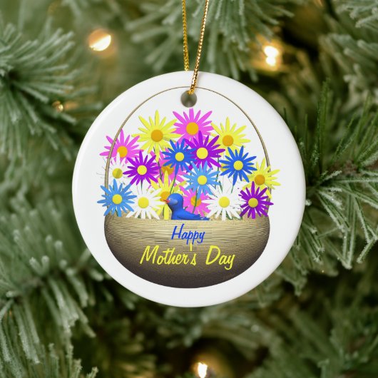 Happy Mütter Day Basket of Daisies and Blue Bird Keramikornament (Baum)
