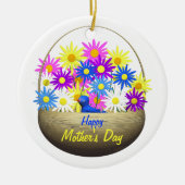 Happy Mütter Day Basket of Daisies and Blue Bird Keramikornament (Vorne)