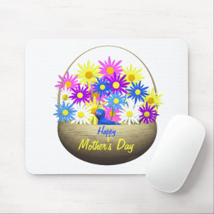 Happy Mütter Day Basket of Daisies and Blue Bird Mousepad