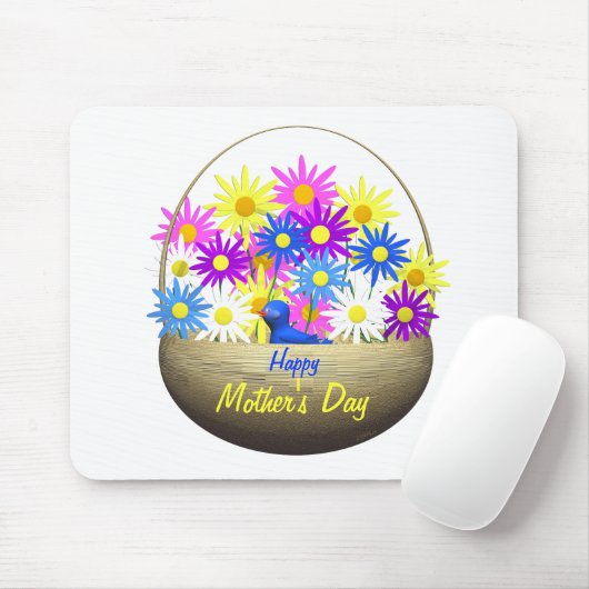 Happy Mütter Day Basket of Daisies and Blue Bird Mousepad (Mit Mouse)