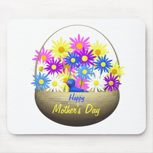 Happy Mütter Day Basket of Daisies and Blue Bird Mousepad (Vorne)