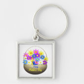 Happy Mütter Day Basket of Daisies and Blue Bird Schlüsselanhänger (Vorne)