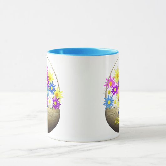Happy Mütter Day Basket of Daisies and Blue Bird Tasse (Zentrum)